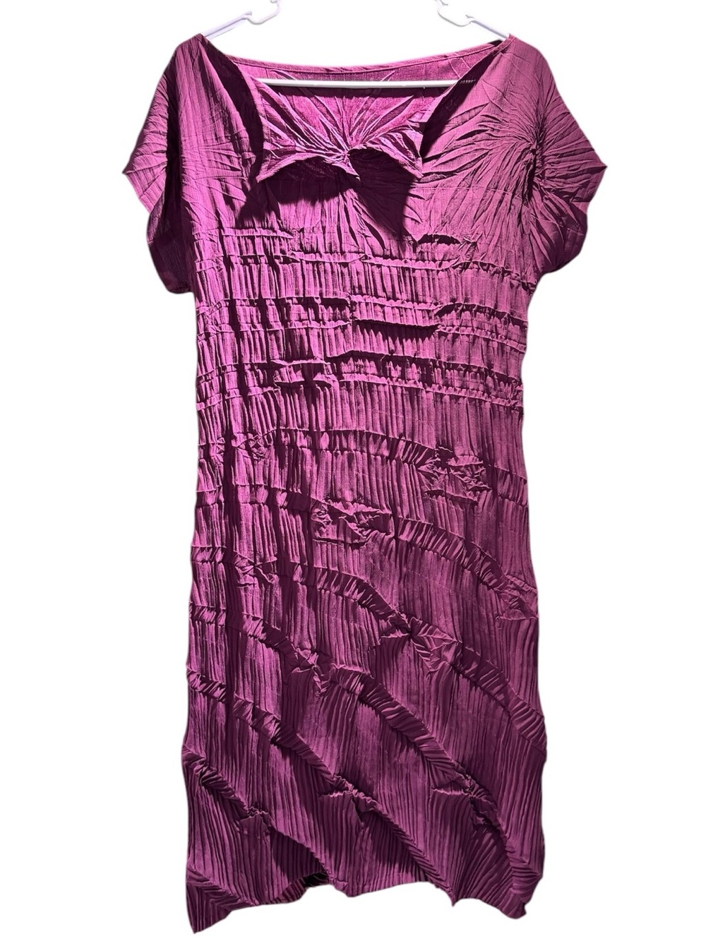Babette San Francisco Magenta Plum Crinkle Pleated Short Sleeve Dress Size XS
